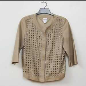 Women's Armani Collezioni Laser Cut Leather Jacket, Size 10, Made in Italy